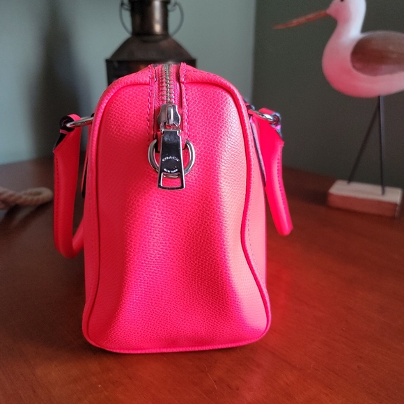 Coach Mini Bennet Satchel Neon Pink Crossgrain Leather 2-way Bag #F34697 - Picture 6 of 16
